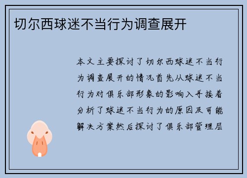 切尔西球迷不当行为调查展开